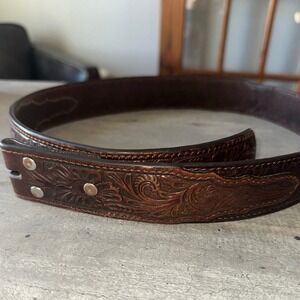 Nocona Belt Mens Genuine Leather Brown Tooled Western Buckle Belt Size 36